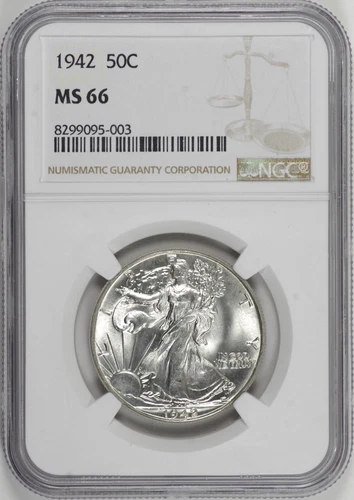 1942 Walking Liberty Half Dollar 50c NGC MS66, Flashy White [29F02]