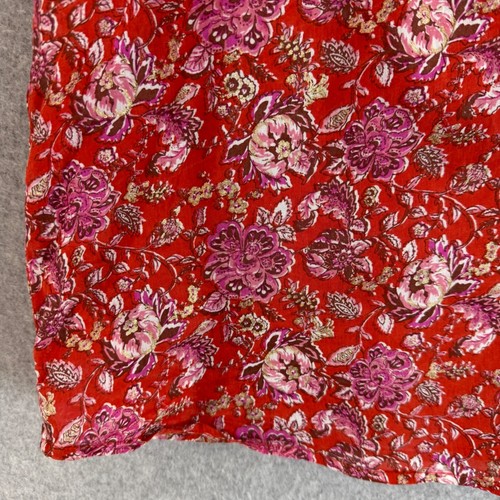 Jude Connally Red Gold Floral Blouse Smocked High Neck Top SS Womens Size XL - Picture 8 of 13