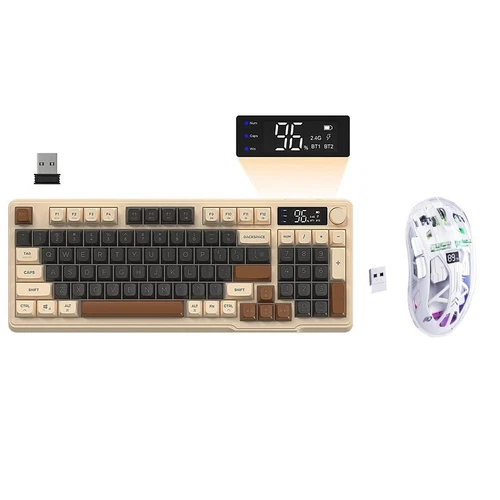 FREEWOLF Kabellose RGB-Gaming-Tastatur und -Maus, Knopfsteuerung BT/2.4GWireless