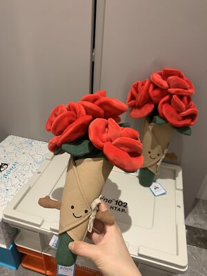 Jellycat Amuseable Rose Bouquet Plush Red Floral Soft Toy Brand