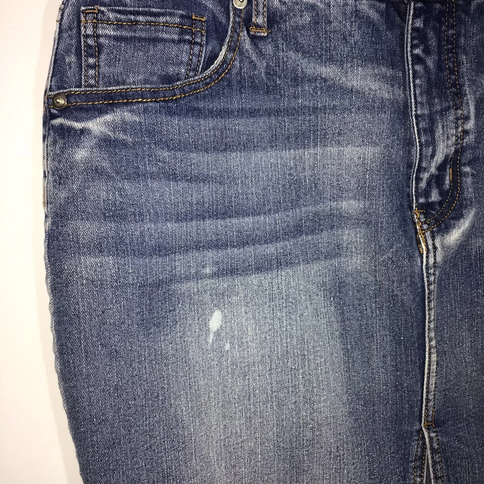 Faded Glory Denim Pencil Skirt Stretch Blue Distressed Front Slit Womens Size 16 - Image 3 of 4