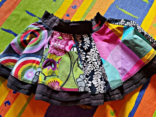 SKIRT VINTAGE DESIGUAL LOGO POP ART PATCHWORK COTTON GIRL-SIZE:US 11/EU 146 - Picture 4 of 5