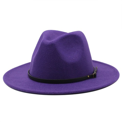 Sombrero de ala ancha de fieltro Fedora Jazz Gorra Panamá Trilby con hebilla de cinturón para hombres mujeres - Imagen 23 de 30