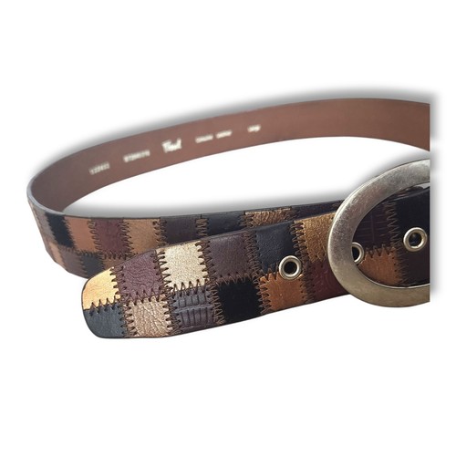 Fossil Boho Patchwork Brown Gold Black Genuine Leather Belt Womens Size Large - Picture 4 of 9
