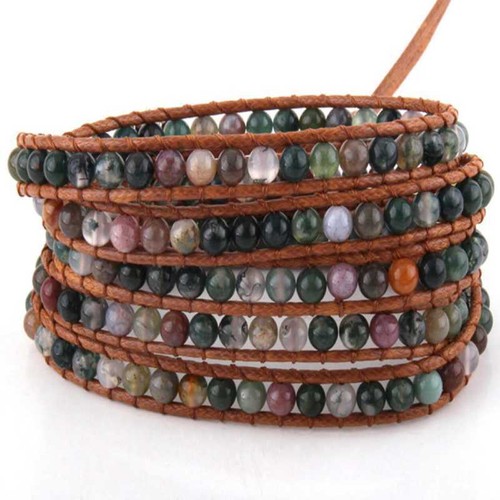 Natural stone bead cowhide rope woven 5 loops cuff bracelet Gifts Energy - Picture 8 of 24