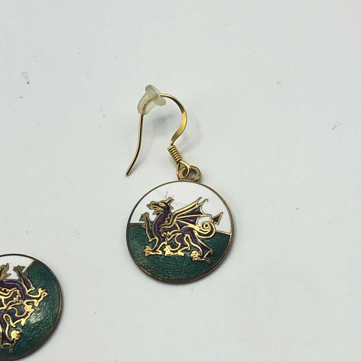 Celtic Lands SEA GEMS Earrings Enamel Wales Dragon Gold Tone 3 4