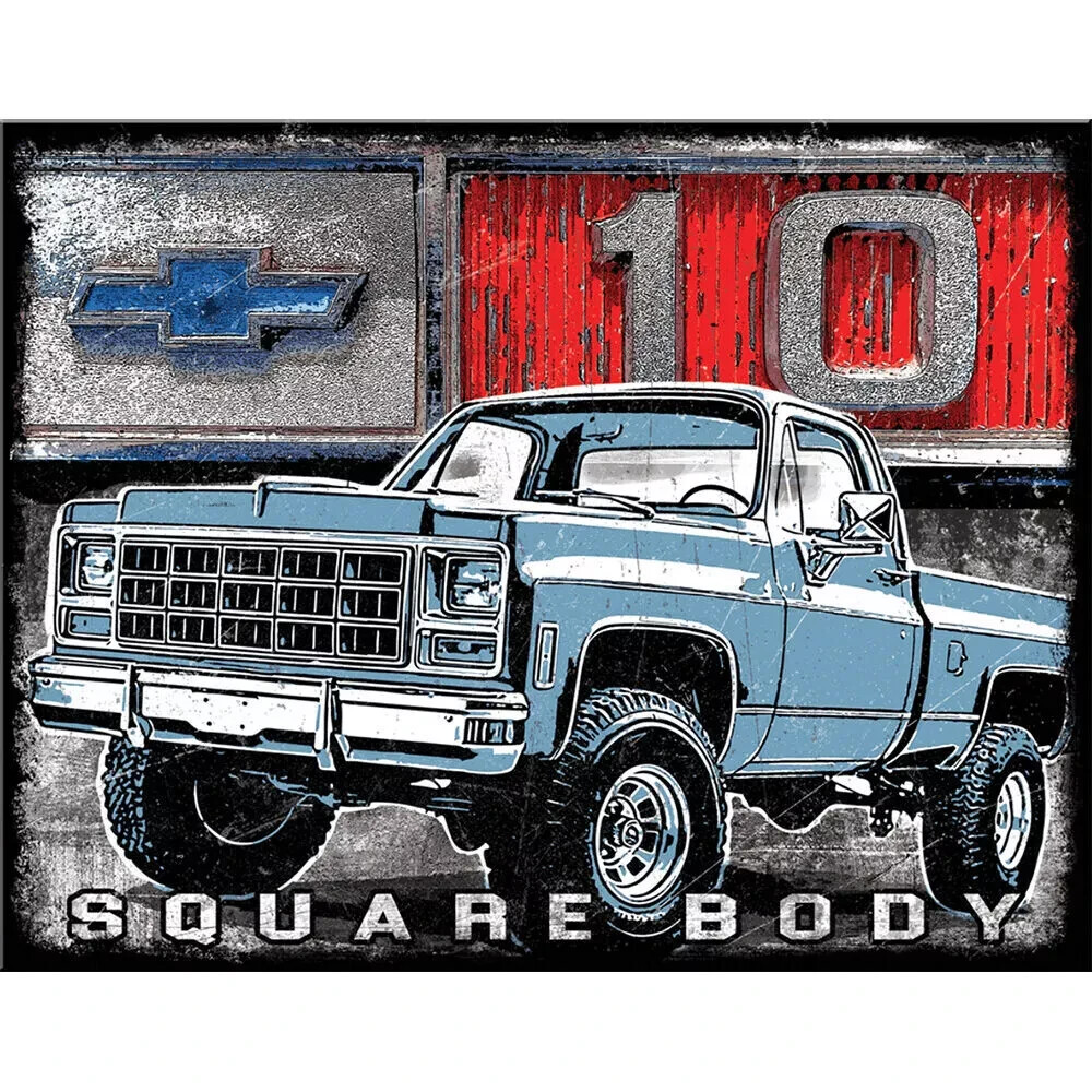 Vintage Retro Chevy Truck C-10 Squarebody Metal/Tin Sign