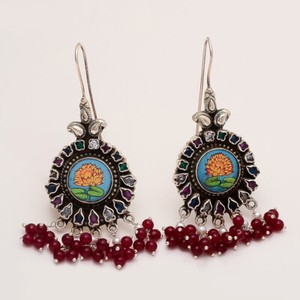 Natural-Emerald-Ruby-Signet-Earrings-925-Sterling-Silver-Tribal-Old-Jewelry-Gift