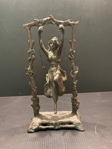 9.50" Antique Art Sculpture Nouveau 'Girl on a Swing' in Bronze - Picture 1 of 7