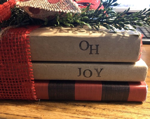 Set of 3 Rustic Farmhouse Christmas Red Black OH JOY Stamped Hardback Books - Picture 7 of 7