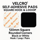 VELCRO® Sticky Pads Hook & Loop – 120mm Square – Black or White – Self Adhesive.