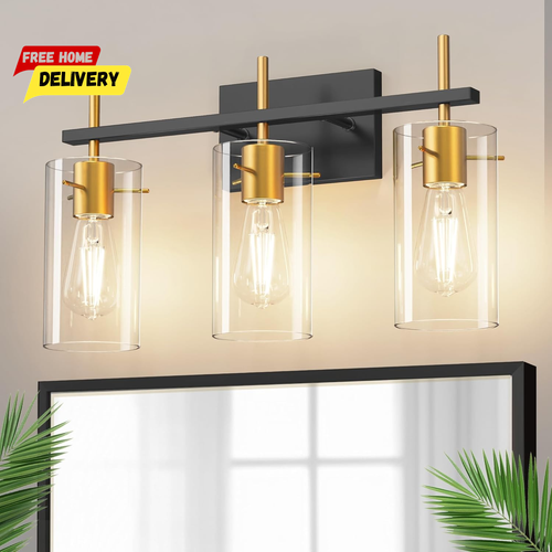 3Light Bathroom Light Fixtures, 20inch Black & Gold Vanity Light with Perforated - Picture 8 of 12