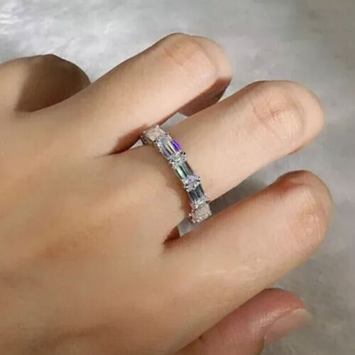 Lab-Created Diamond 3Ct Baguette Cut Full Eternity Band 14K White Gold Plated - Picture 2 of 7