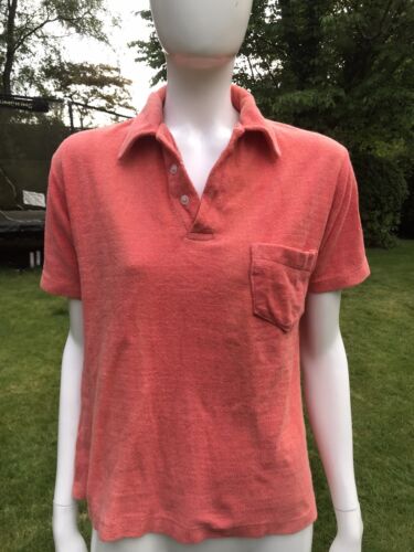 Vintage 1970s mens coral towelling combed cotton t shirt top S Love Island - Picture 2 of 6