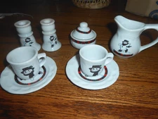 Vintage Porcelain Tea For Two Set Strombecker Corp Snowman Holiday