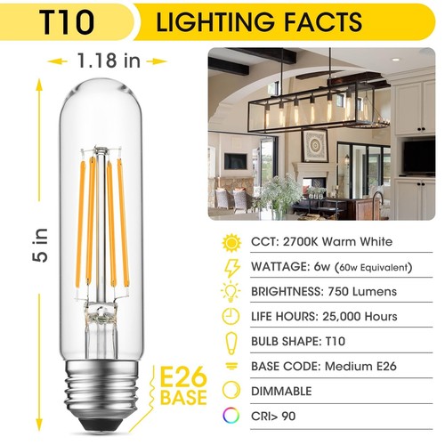 Dimmable E26 Edison Bulb, AC120V Warm White 2700K Light Bulbs, 6W, Equivalent... - Picture 2 of 7