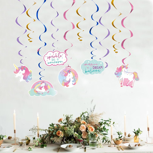 12 PCS Rainbow Unicorn Ceiling Streamers - Hanging Decorations for Girls' Unicor - Picture 10 of 12