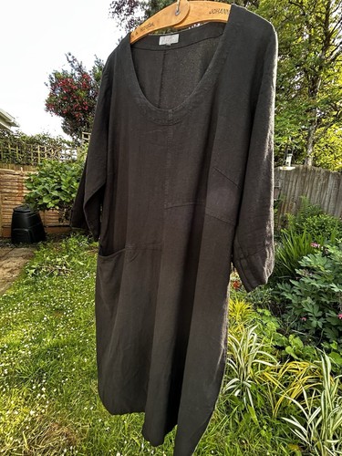 Sahara Dress Tunic linen/viscose Mix Midi Black size XL One Pocket Relaxed Fit