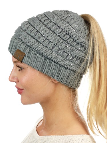 C.C BeanieTail glitzernde Pailletten Zopfmuster chaotisch hoher Dutt CC Pferdeschwanz Beanie Mütze - Bild 47 von 70