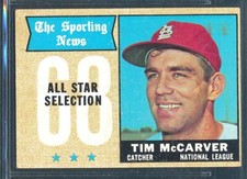 1968 Topps #376: TIM MCCARVER All-Star, St. Louis Cardinals AS ~ VG-EX to EX
