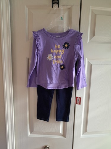Kidgets Toddler Girls 2 Piece Pants Set Purple Long Sleeve Shirt & Leggings 3T