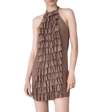 Anthropologie BHLDN va et vien 100% Silk Brown Ruffled Mini Dress Size 4 200.00