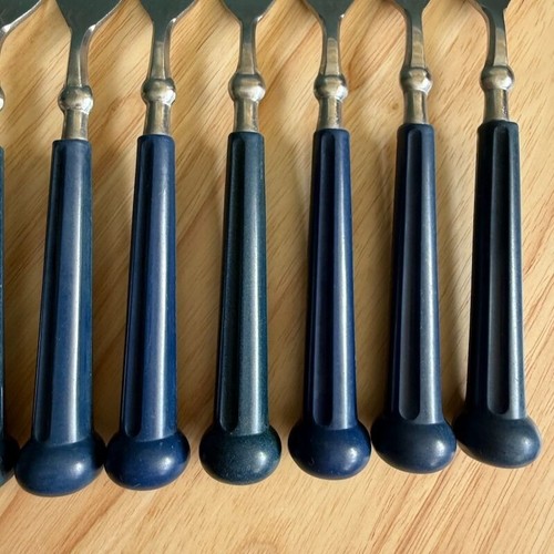 Set 10 Forchette Oxford Hall Acciaio Inox Manici Blu 7-3/4" Vintage R - Foto 3 di 10