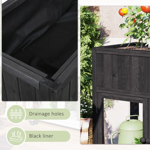Mini Wood Cold Frame, 2 Doors Garden Greenhouse Raised Bed with Liner, Black - Picture 5 of 15