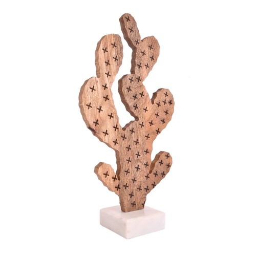 Wood Cactus with Marble stand, Home Art ,Carving, Nature, Gift for Living Room. - Picture 2 of 7