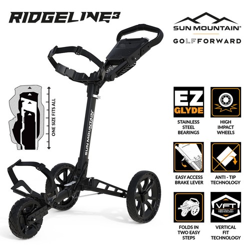 Sun Mountain Golf Trolley - Ridgeline 3 - 3 Wheel Push Cart - New 2025 Model - Picture 5 of 10