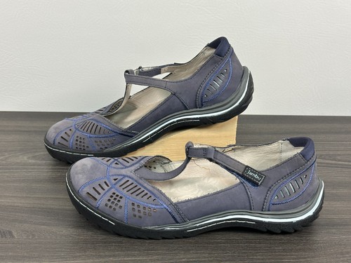 JAMBU Women's 9.5M Bridget Slate Blue Leather T Strap Mary Jane Flat All Terrain - Picture 2 of 16