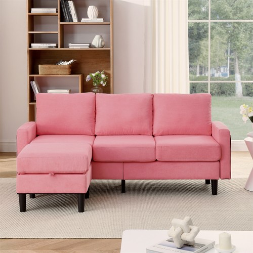 L-Shaped Sectional Sofa Couch 3-Seater Sofa with Storage Ottoman for Living Room - Picture 74 of 84