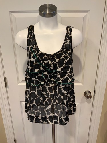 Odille Navy Blue Tank Top With Ruffle Front, Size 6