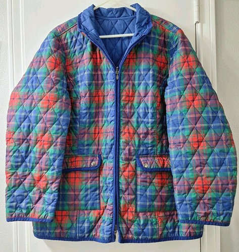 Vintage Quilted Reversible Jacket XL Womens Appleseed's Plaid Holiday Blue Red