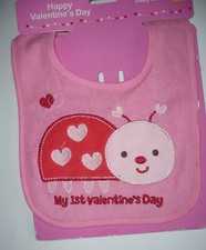 "My 1st Valentine Day" pink baby bib ladybug NWT