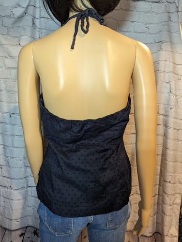 J. Crew Women's Navy Cotton Halter Sleeveless Top Shirt 8 Side Zip Dots - Picture 4 of 6