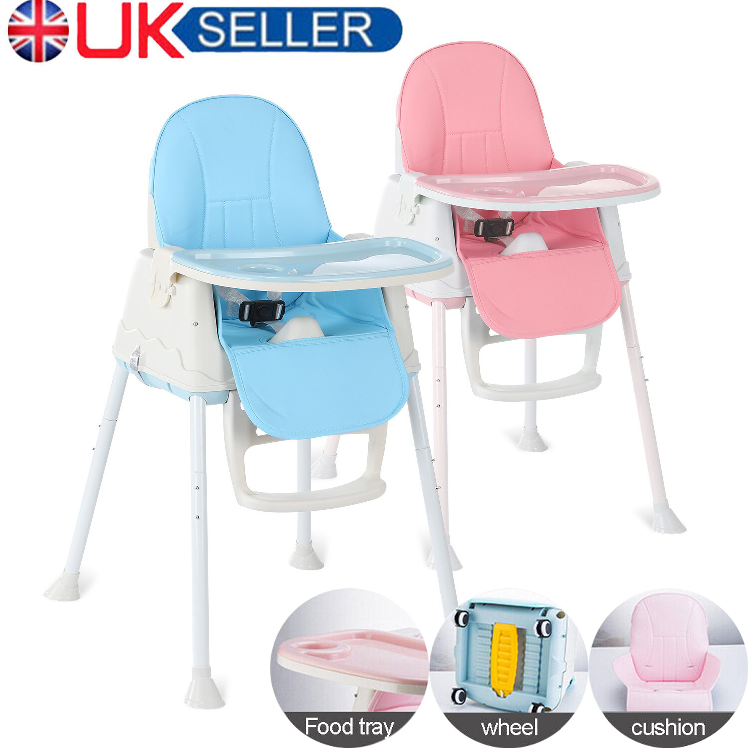 4-In-1 Adjustable Baby Highchair Infant High Feeding Seat Toddler Table Chair UK