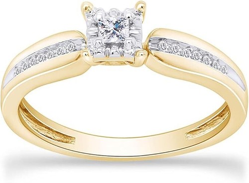 1/8ct Lab Grown Diamond Engagement Promise Ring In 10k Solid Gold - Picture 6 of 21