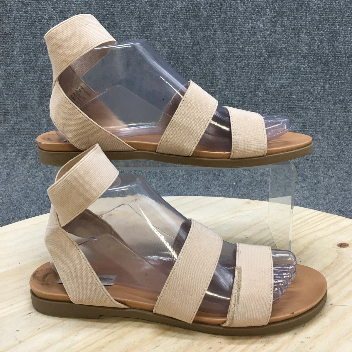 Steve Madden Sandal Womens 8.5M Effie Tan Ankle Strappy Open Toe Flats Casual