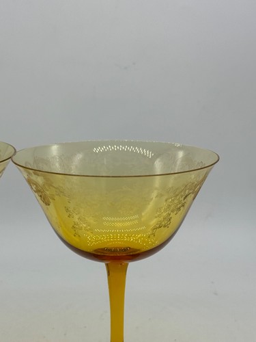2 Amber color, Depression Glass , champagne coupes delicate etches - Picture 14 of 14