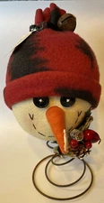 Stuffed Snowman Head On Wire Spring Christmas Or Winter Decor 12” Tall
