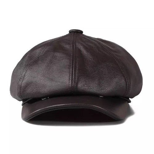 Genuine Leather Newsboy Cap Men's Winter Black Octagonal For Men Flat Cap  - Picture 19 of 19