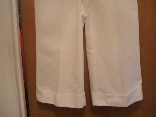 Akris Capris Crop Pants White Cotton Cuffed Hem Sz 8 Pockets Designer - Picture 7 of 11