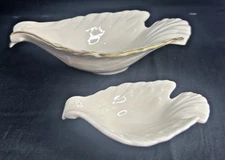 LENOX Dove Dish Porcelain 24K Gold Trim Candy Snack Bowl & Mini Nut Dish 2pc Set