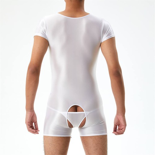 Mens Shiny Satin Open Crotch Shorts Bodysuit Undershirts Boxers Jumpsuit Leotard - Picture 23 of 31