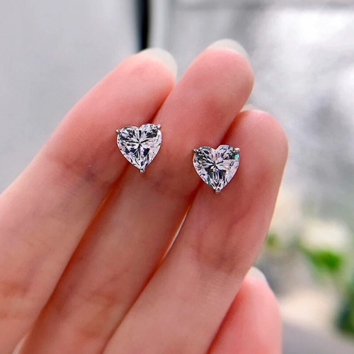 1Ct D VVS1 Heart Cut Moissanite Stud Earrings 925 Sterling Silver Pass Tester - Picture 8 of 12