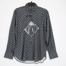 Visconti Black Men's Long Sleeve Shirt S Navy Geo Print Stretch w/ Mask NWT 125