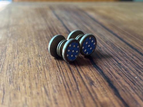 Vintage 1930s Art Deco Pull-Apart blue-white pattern brass cufflinks - Picture 2 of 7