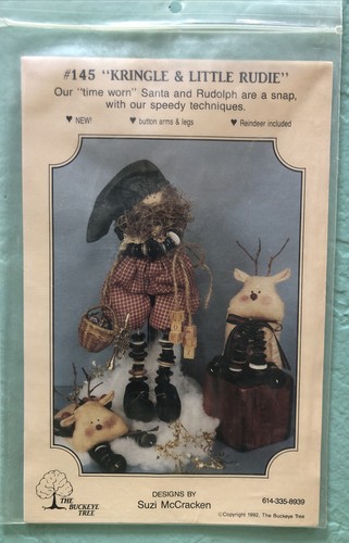 THE BUCKEYE TREE “Kringle & Little Rudie” Button Arms & Legs #145 Vtg 1992 UNCUT - Picture 1 of 5