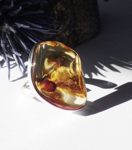 SCHMUCK-STCK RING SILBER BERNSTEIN 18,5 58 Cabochon braun - Picture 1 of 6